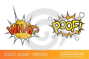 What comic burst with red and yellow colors. Poof comic explosion with yellow, white, and orange color. Comic burst explosion.