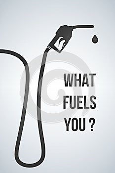 What fuels you banner. Gasoline pump nozzle sign.Gas station icon. Flat design style. Vector illustration.