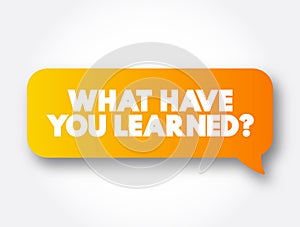 What Have You Learned question text message bubble, concept background