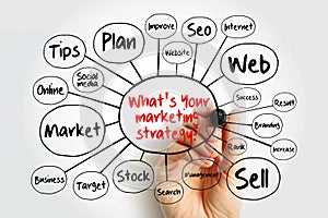 What`s Your Marketing Strategy mind map with marker, business concept for presentations and reports