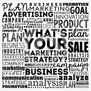 What`s Your Marketing Strategy word cloud collage, business concept background