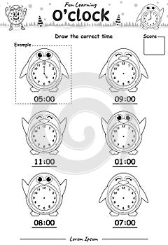 What is the time Worksheet with penguin black and white part two