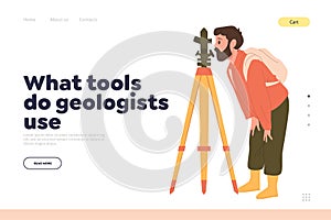 What tools do geologist use concept for educational scientific landing page design template