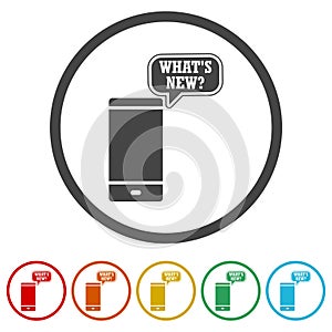 Whats new smartphone icon. Set icons in color circle buttons