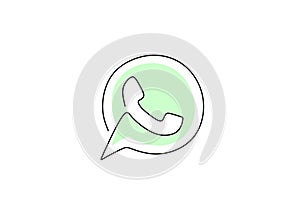 Whatsapp icons. Continuous one line abstract buttons of social media hand dawn line art on white background. Social media message