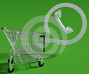 Whatsapp inspired logo contain telephone and white bubble with shopping cart