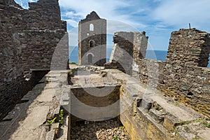 Wheal Coates tin mine remains of a roofless engine house,Cornwall,England,UK