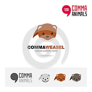 Wheasel animal concept icon set and modern brand identity logo template and app symbol based on comma sign