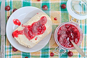 Wheat bread butter jam gooseberry