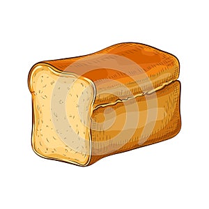 Wheat bread isolated on white. hand drawn traditional white square loaf doodle icon. fresh baked sliced bread. Vector