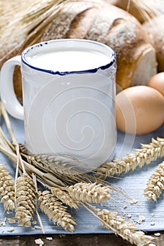 Wheat, bread, milk and eggs
