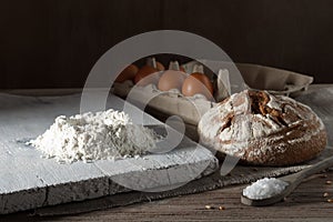 Wheat bread with rye flour, eggs and salt in a rustic style