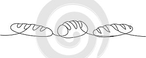 Wheat bread set one line continuous drawing. Whole grain and wheat bread continuous one line illustration. Vector