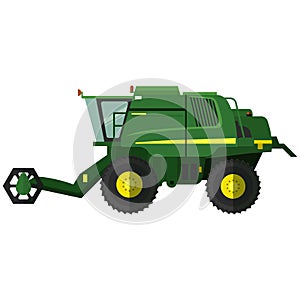 Wheat combine harvester farm machine icon, flat vector isolated illustration. Heavy agricultural machinery.