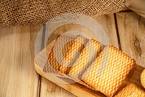 Wheat cookies on a wooden stand. The concept of natural and healthy food.