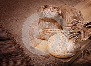 Wheat crop and fresh bread