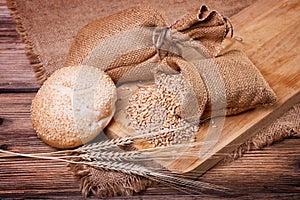 Wheat crop and fresh bread