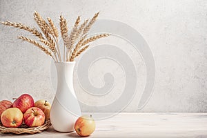 Wheat crops and apples. Happy Shavuot