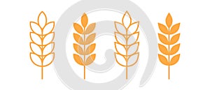 Wheat ear vector icon set. Agriculture outline and filled symbol. Cereals grain illustration