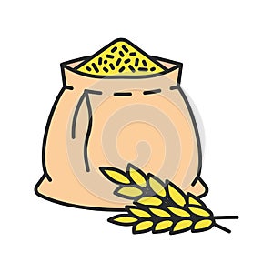 Wheat ears and flour bag color icon