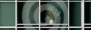 wheat ears on a table. scene with vase and flowers. White empty wooden frame mock up close up on open