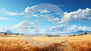 A wheat field landscape on a sunny day