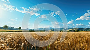 A wheat field landscape on a sunny day