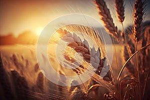 Wheat Field Texture, Golden Barley Ears Background, Ripening Cereals, Abstract Generative AI Illustration