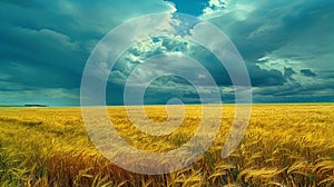 Wheat Field Under Cloudy Sky