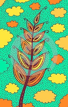 Wheat - floral illustration. colorful plant drawing. Graphic psychedelic multicolored line art. Vector artwork