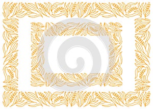 Wheat floral ornament square frame for bakery. Spikelets and ears of wheat, rye or barley. Editable outline stroke