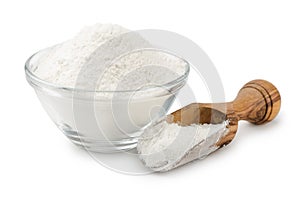 Wheat flour in bowl and scoop photo