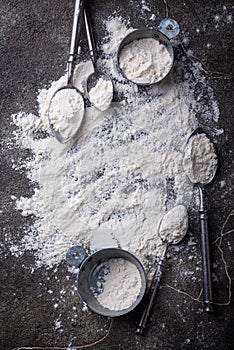 Wheat flour on dark. Baking background