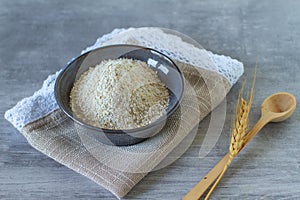 Wheat flour in a small bowl