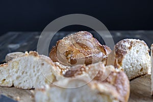wheat fresh bun with filling cut into pieces