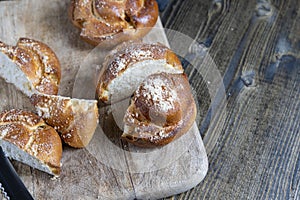 wheat fresh bun with filling cut into pieces