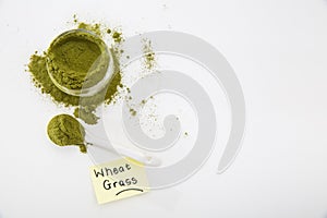 Wheat grass green powder is a healthy supplement to add vitamins and minerals to your diet.