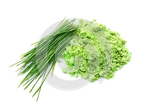 Wheat grass powder and sprouts, isolated