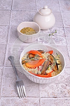 Wheat groats with slices of fried