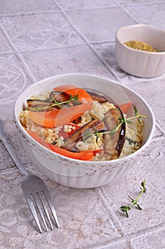 Wheat groats with slices of fried