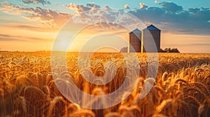 Wheat Harvest: Aerial View of Silos and Agricultural Production in a Vast Field