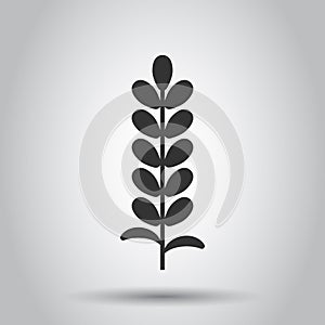Wheat icon in flat style. Barley vector illustration on white isolated background. Harvest stem business concept