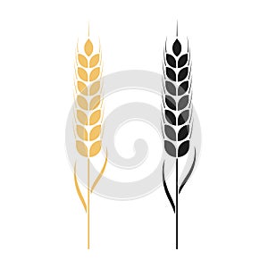 Wheat icon. Silhouette wheats isolated on white background. Malt beer. Wheat ear. Barley or corn for flour print design. Millets