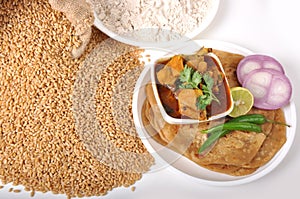 Wheat indian food - chapati & chicken photo