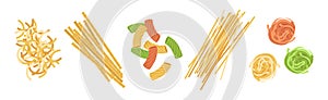 Wheat Pasta of Different Shape and Type Vector Set