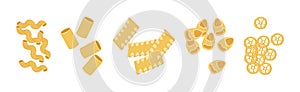 Wheat Pasta of Different Shape and Type Vector Set