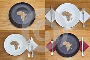 Wheat on a plate laid out in the shape of a map of Africa