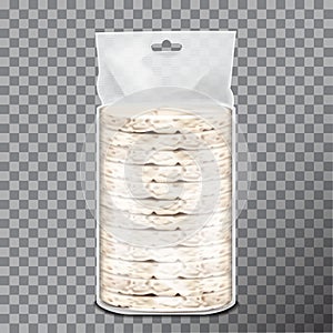 Wheat, Rice or Maize bread in clear plastic or cellophane film pack. Toast package vector design. 3d illustration