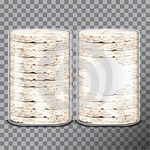 Wheat, Rice or Maize toast in clear plastic or cellophane film pack. Vector bread package design. 3d illustration