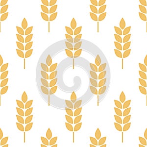 Wheat seamless pattern. Bakery background. Bread grain texture. Spike wheat. Stalk oat, barley, corn, rye, malt, bran, millet, mai